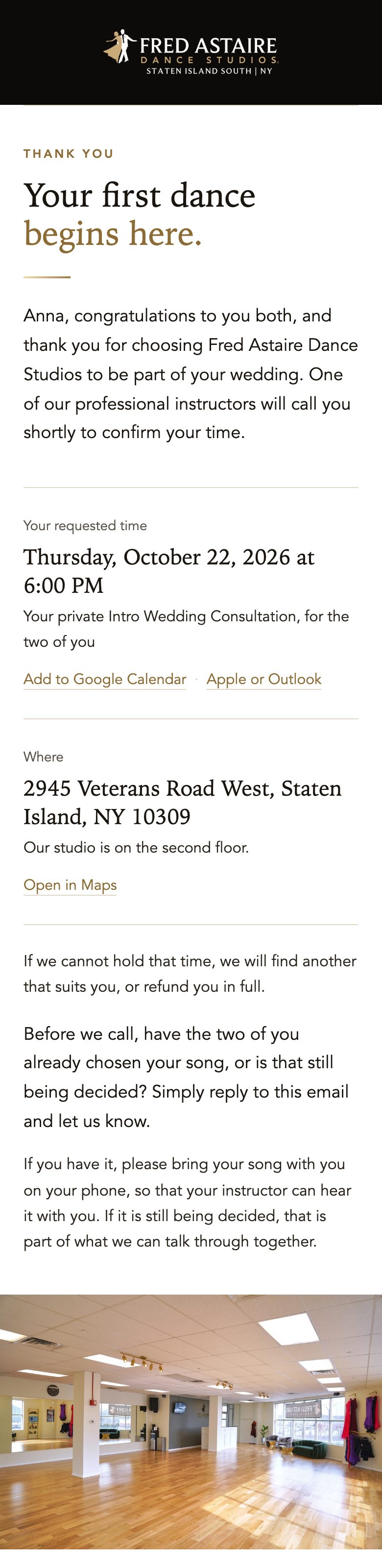 The real wedding consultation confirmation, test name Anna